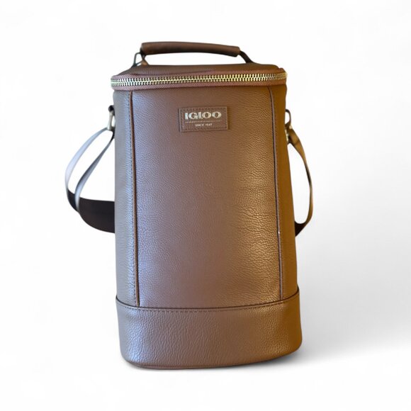 Igloo Luxe Insulated Beverage Tote Vegan Leather Cooler Bag Brown - Picture 1 of 6